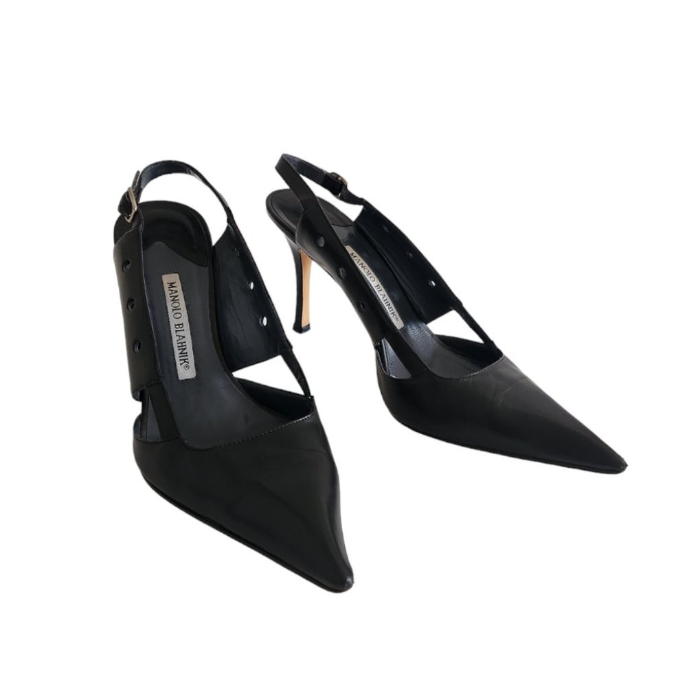 MANOLO BLAHNIK vintage 90's black slingback heels